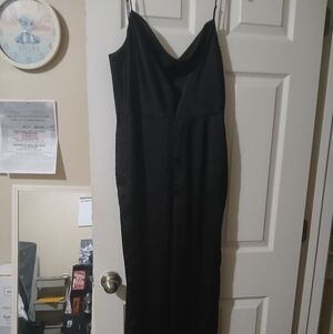 Elegant Black Sleeveless Satim Jumpsuit